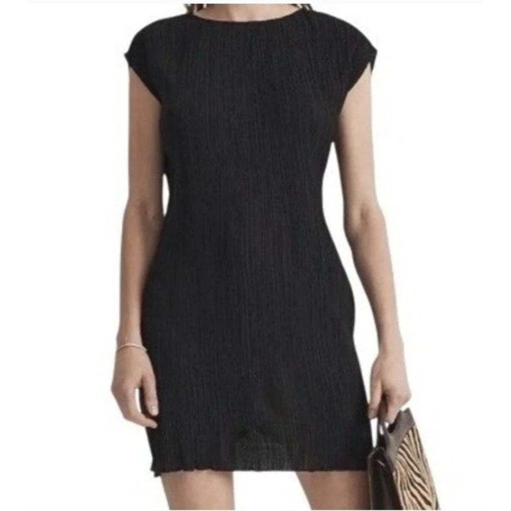 Madewell Black Crinkle Pleated Sleeveless Shift Dress Keyhole Back Size 0